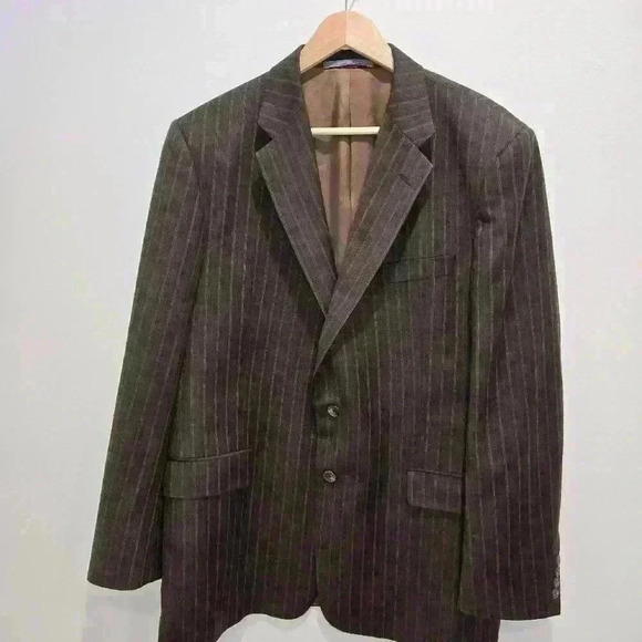 Hickey Freeman Vintage Men's 44R Jacket Sport Coat Wool Cashmere Brown Pinstripe - Picture 1 of 16